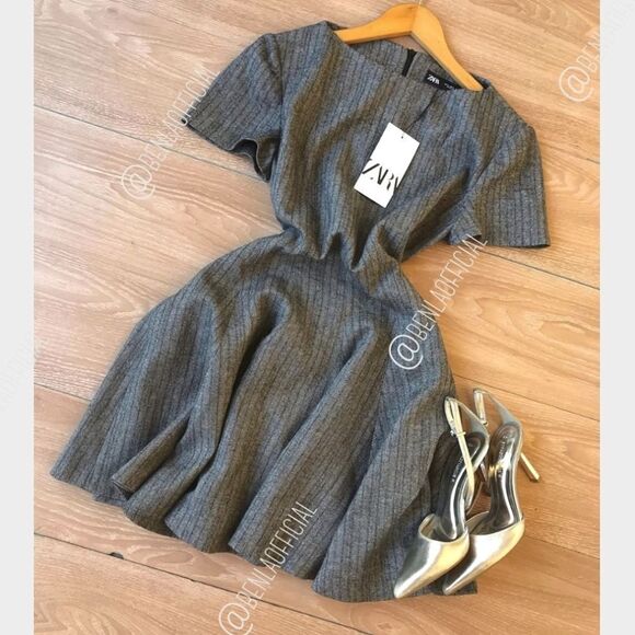 NWT ZARA FULL SKIRT MINI DRESSβZW COLLECTION gray - Picture 1 of 12